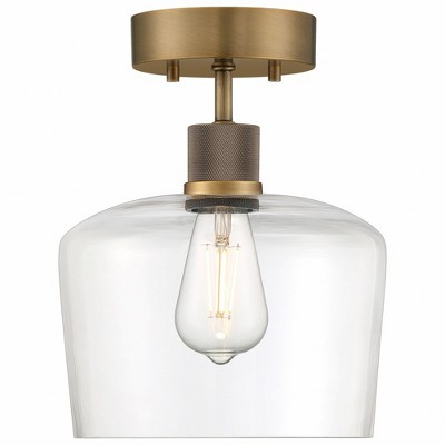 Antique Brushed Brass LED Semi-Flush Mount with Clear Glass Globe