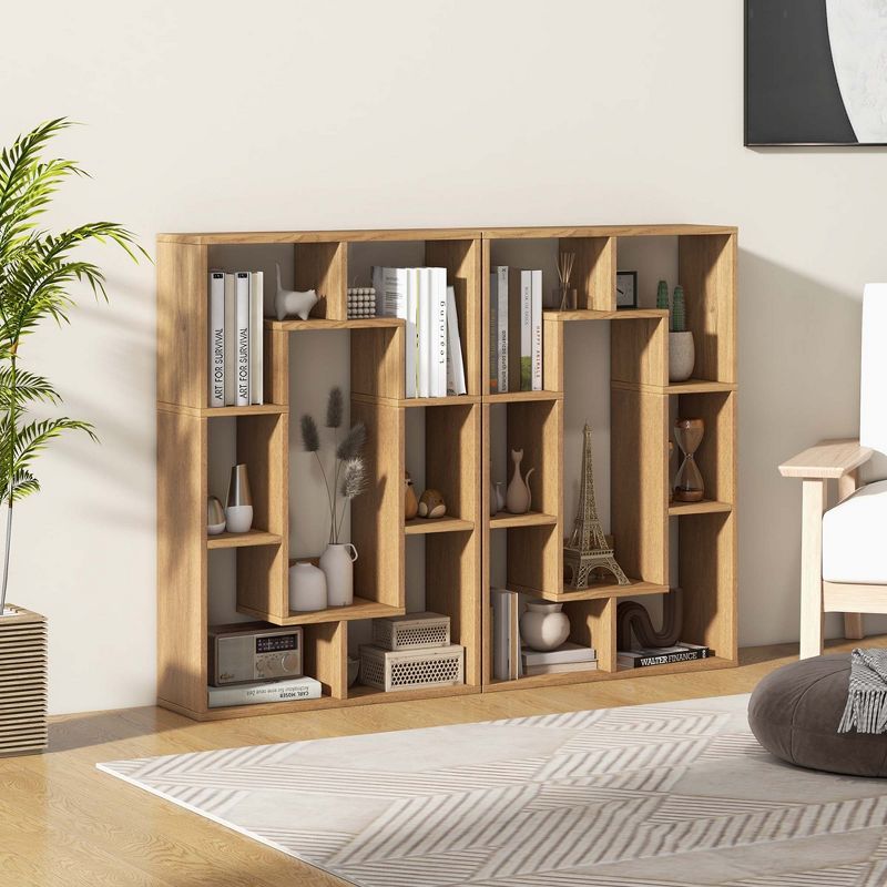 Costway 7-Cube Geometric Bookshelf with Anti-Toppling Device Modern Open Bookcase White/Black/Oak/Rustic Brown/Natural/Grey, 5 of 11
