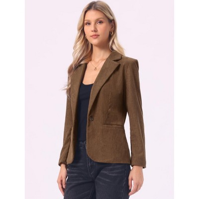 INSPIRE CHIC Women's Corduroy Notched Lapel Long Sleeve Casual One Button Jacket with Pockets Large Brown — фото 4