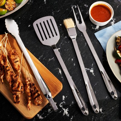 Silver Stainless Steel 4-Piece Barbecue Tool Set with Case