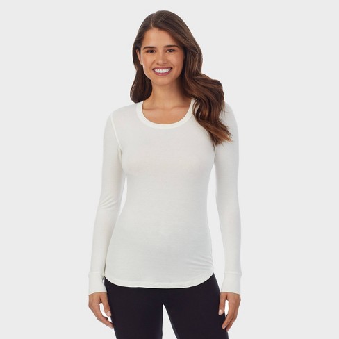Warm Essentials by Cuddl Duds Women's Smooth Stretch Thermal Scoop Neck Top  - Ivory XL