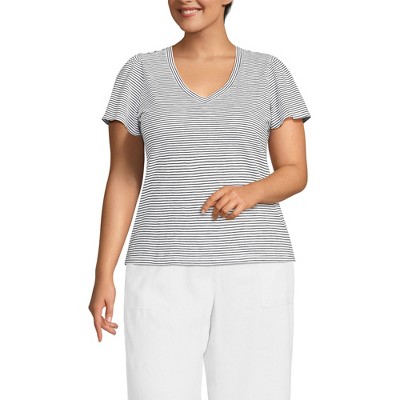 Lands' End Women's Slub Flutter Sleeve V-Neck T-Shirt