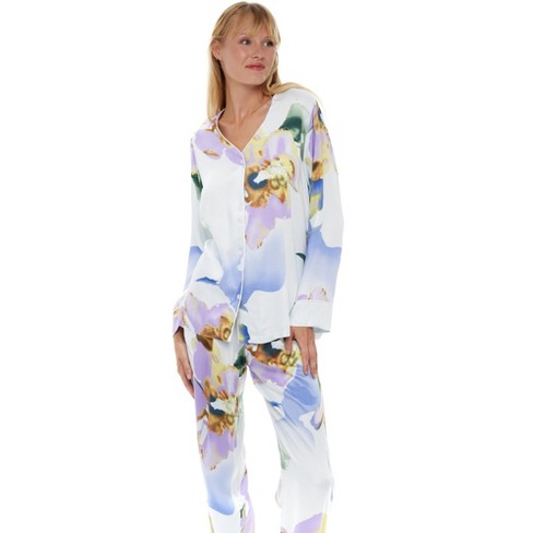 ADR Women's Floral Print Pajamas with Pockets, Button Down PJ Set  Watercolor Floral Large