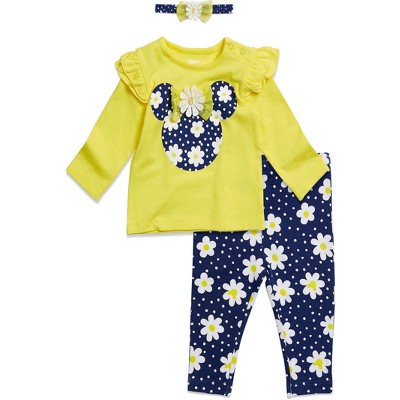Image of Disney Minnie Mouse Infant Baby Girls Long Sleeve T-Shirt Headband & Pant Set 18 Months