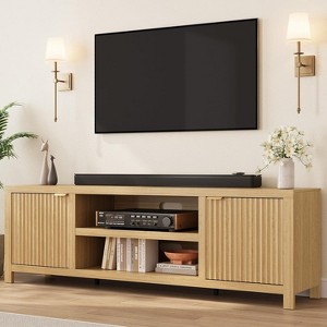 Fluted TV Stand for 75in 80in, White Entertainment Center with Adjustable Shelves and 2-Tier Storage, Modern TV & Media Cabinet - 1 of 4