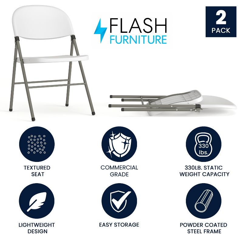 Flash Furniture HERCULES Series White Plastic Folding Chairs, 2 of 15