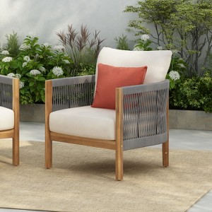 Christopher Knight Home Celeste Patio Rope Weaving Acacia Wood Upholstered Club Chair - 1 of 4