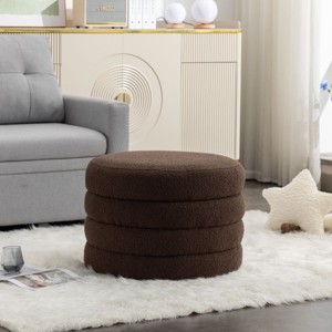 Round Storage Ottoman Bench, Upholstered Circle Ottoman with Reversible Lid for Living Room or Bedroom – Cuddlewood - 1 of 4