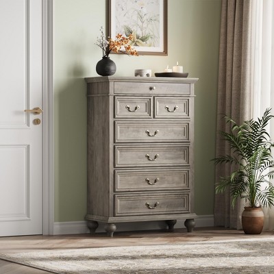 Farmhouse Tall Dresser,50" 7-Drawer Wooden Chest with Jewelry Storage for Bedroom