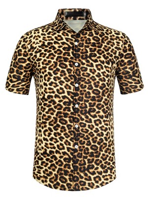 Lars Amadeus Men's Casual Summer Animal Leopard Printed Short Sleeves ...