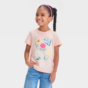 Toddler Girls' Flowers Graphic T-Shirt - Cat & Jack™ Light Peach - 1 of 4