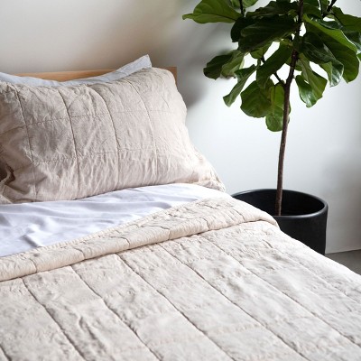 Putty Heather Quilted Cotton and Linen Standard Sham Set