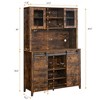 WhizMax 70" Farmhouse Coffee Bar Wine Cabinet with Sliding Barn Doors, Tall Kitchen Hutch with Wine & Glasses Rack, for Kitchen, Dining Room, Oak - 2 of 4