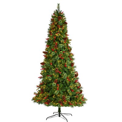 Nearly Natural 9-ft Norway Mixed Pine Artificial Christmas Tree with 650 Clear LED Lights, Pine Cones and Berries