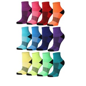 Tipi Toe Women's 12-Pairs Running & Athletic Sports Performance Rainbow Spectrum Black-Checkered Patterned Quarter Socks - 1 of 4