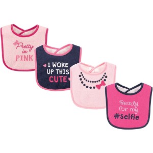 Luvable Friends Baby Girl Cotton Drooler Bibs with Fiber Filling 4pk, Selfie, One Size - 1 of 1