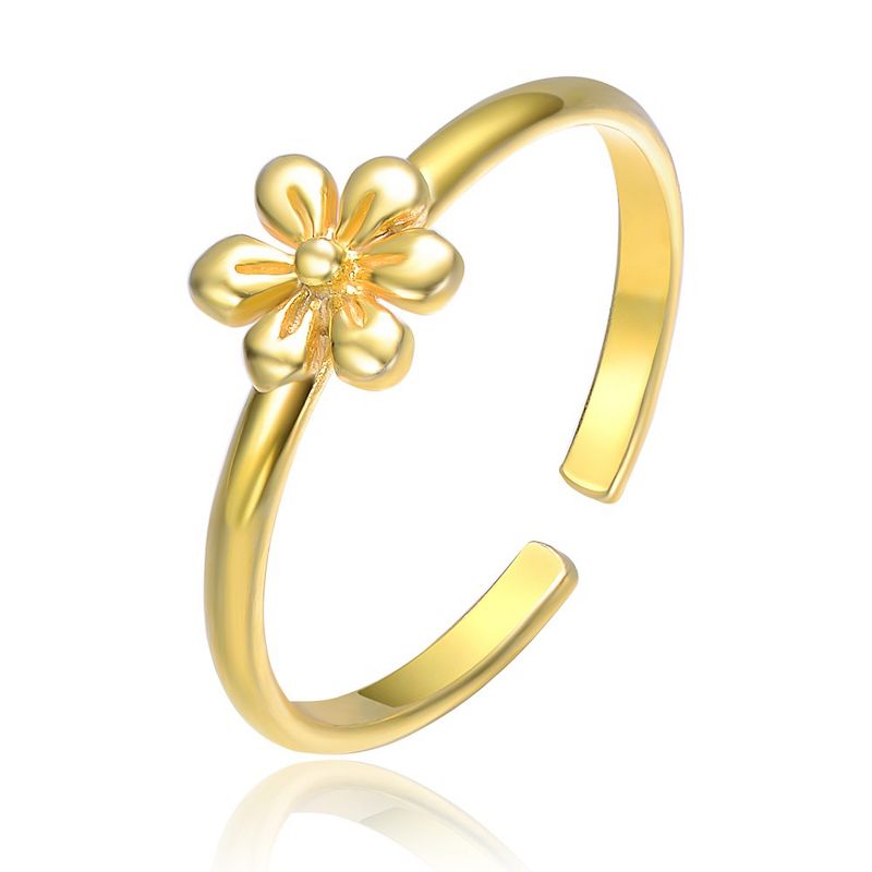 Children's 14k Gold Plated Daisy on Top Adjustable Ring, 1 of 4