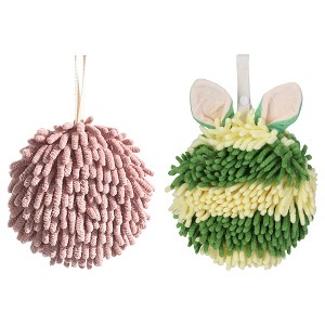 REGALWOVEN 2 Pcs Comfortable Soft Absorbent Chenille Ball Fuzzy Hand Towels - 1 of 4