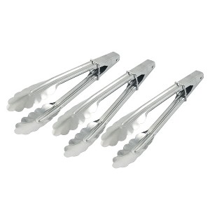 Unique Bargains BBQ Barbecue Buffet Meat Bread Food Metal Clip Locking Tongs Silver Tone 3 Pcs - 1 of 3