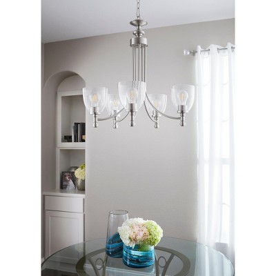 Elegant Beaded Nickel 5-Light Chandelier with Seeded Glass Shades