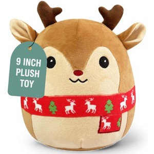 Christmas Reindeer Plush Stuffed Toy, 9" Cute Holiday Plushie Gift for Kids & Adult, Soft Stuffed Animal Pillow, Perfect Christmas Gifts & Home Décor - 1 of 4