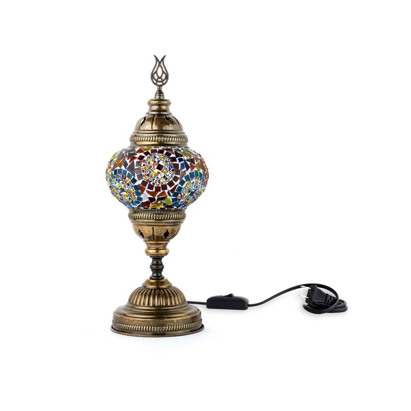 Kafthan 14.5 in. Handmade Multicolor Mosaic Glass Table Lamp with Brass Color Metal Base, 1 of 5