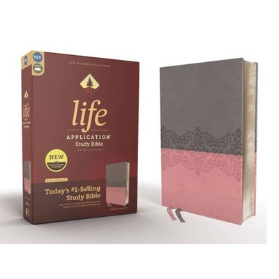 Niv, Life Application Study Bible, Third Edition, Leathersoft, Gray/Pink, Red Letter Edition - by  Zondervan (Leather Bound)