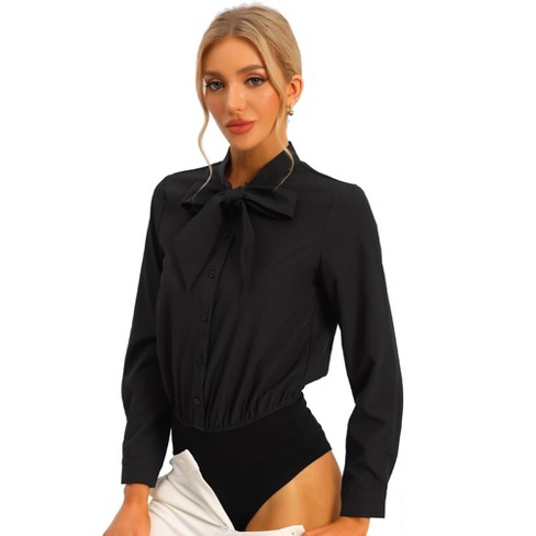 Allegra K Women's Office Button Down One-piece Short Sleeve Bodysuit Work  Shirt White X-large : Target