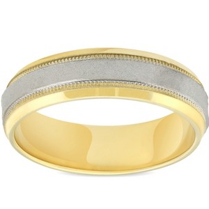 Pompeii3 Platinum & 18k Yellow Gold 6MM Sandblast Brushed Mens Wedding Band - 1 of 3
