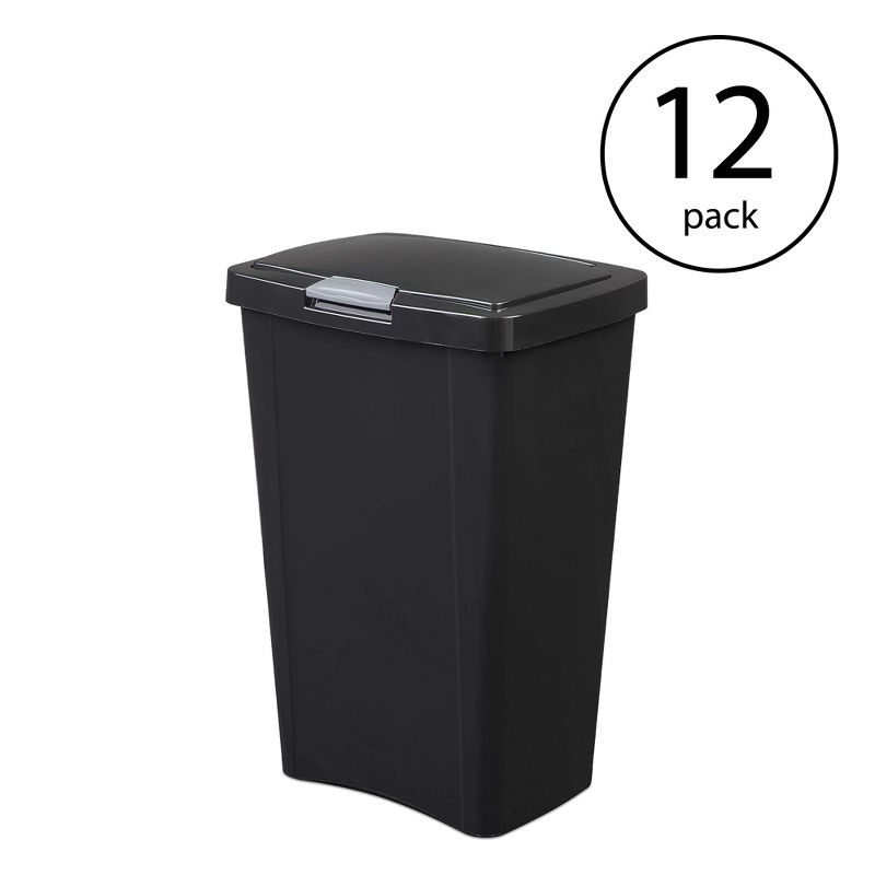 Sterilite 13 Gallon TouchTop Narrow Plastic Wastebasket with Secure Titanium Latch for Kitchen, Bathroom, and Office Use, Black (12 Pack), 2 of 6