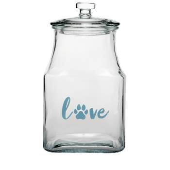 Amici Pet Love Glass Canister Square Jar, Dog and Cat Food Storage Container, Food Safe, Airtight Lid with Handle and Plastic Gasket, 52 oz.