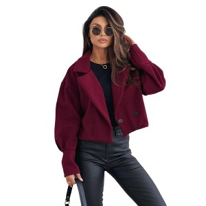 Womens Coat Wool Blend Cropped Coat Pea Coat Double Breasted Fashion Coat - 1 of 2