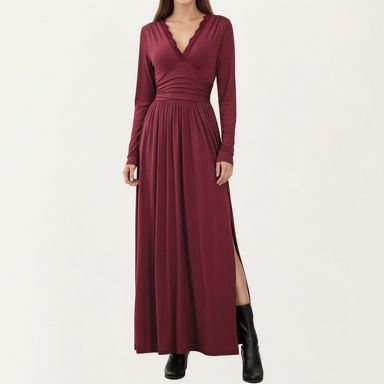 slim fit dress slacks Hatch The Odette Ribbed Midi Dress in Burgundy main image 1