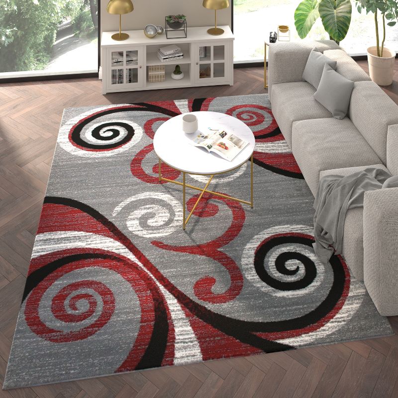 Emma and Oliver Scraped Look Ultra Soft Plush Pile Olefin Accent Rug in Swirl Pattern, Jute Backing, 3 of 8