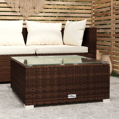 vidaXL Patio Coffee Table Brown 23.6 in.x23.6 in.x11.8 in. Poly Rattan & Glass