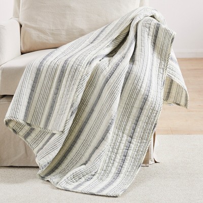 Rochelle Stripe Grey Quilted Throw  - Levtex Home