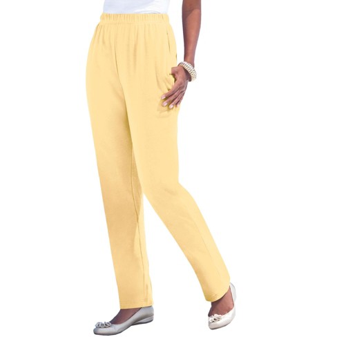 Roaman's Women's Plus Size Tall Straight-Leg Soft Knit Pant, M - Banana