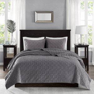 3Pcs coverlet Mini Set Velvet Quilt Soft Geometric Quilted Design Winter Layer Polyester Cotton Filling - 1 of 4