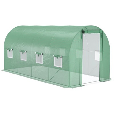 Outsunny Walk-in Tunnel Greenhouse with High-Quality Transparent PE Cover, Zipper Doors, & Windows Green