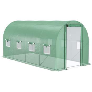 Outsunny Extra-Large Walk-in Tunnel Hoop Greenhouse, PE Cover, Steel, Roll-Up Zipper Door & Windows for Flowers, Vegetables, Tropical Plants, Green