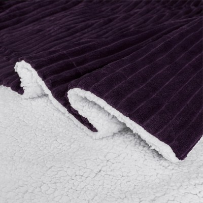 Purple Reversible Sherpa Fleece Throw Blanket