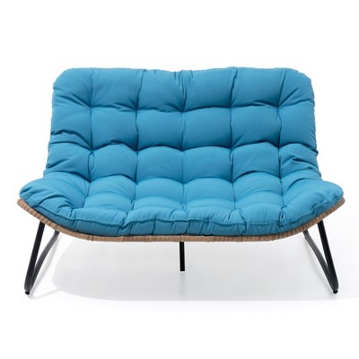 Crestlive Products Patio Loveseat All-Weather Rattan Large Furniture with Soft Cushions Outdoor Loveseat Blue