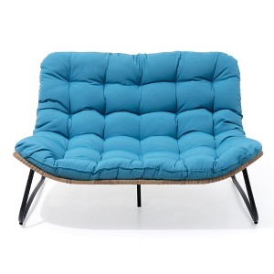 Crestlive Products Patio Loveseat All-Weather Rattan Large Furniture with Soft Cushions Outdoor Loveseat Blue - 1 of 4