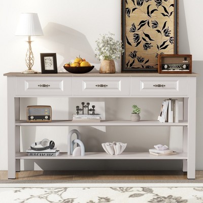 Bella Depot Retro 63" Wood Console Table with 3 Drawers and 2 Open Shelves