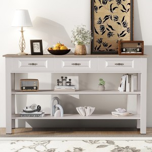 Bella Depot Retro 63" Wood Console Table with 3 Drawers and 2 Open Shelves - 1 of 4