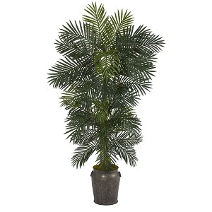 Nearly Natural 6.5’ Golden Cane Artificial Palm Tree in Metal Planter - 1 of 1
