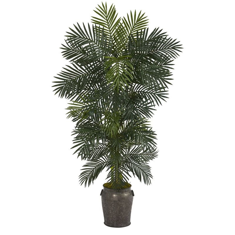 Nearly Natural 6.5’ Golden Cane Artificial Palm Tree in Metal Planter, 1 of 2