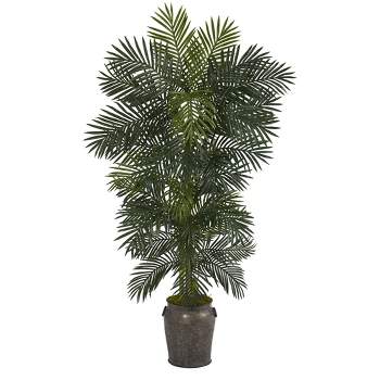 Nearly Natural 6.5’ Golden Cane Artificial Palm Tree in Metal Planter