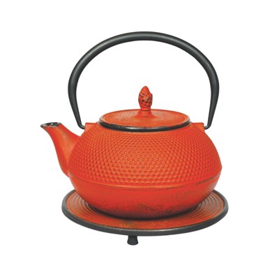 Frieling JA "Arare" CAST IRON TEAPOT 40.5 fl. oz. Red with trivet