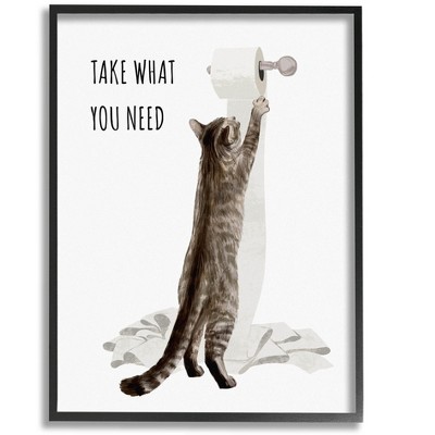 Stupell Industries Take What You Need Toilet Paper Cat Framed Giclee Art